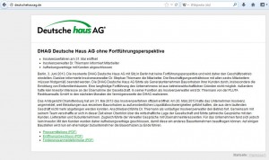 Insolvenzbekanntmachung auf der DHAG Webseite